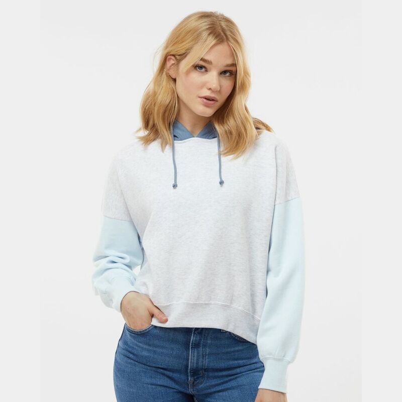 Women's Sueded Fleece Colorblocked Crop Hooded Sweatshirt Thumbnail