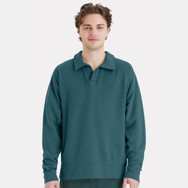 Unisex Garment-Dyed Polo Collar Sweatshirt Thumbnail