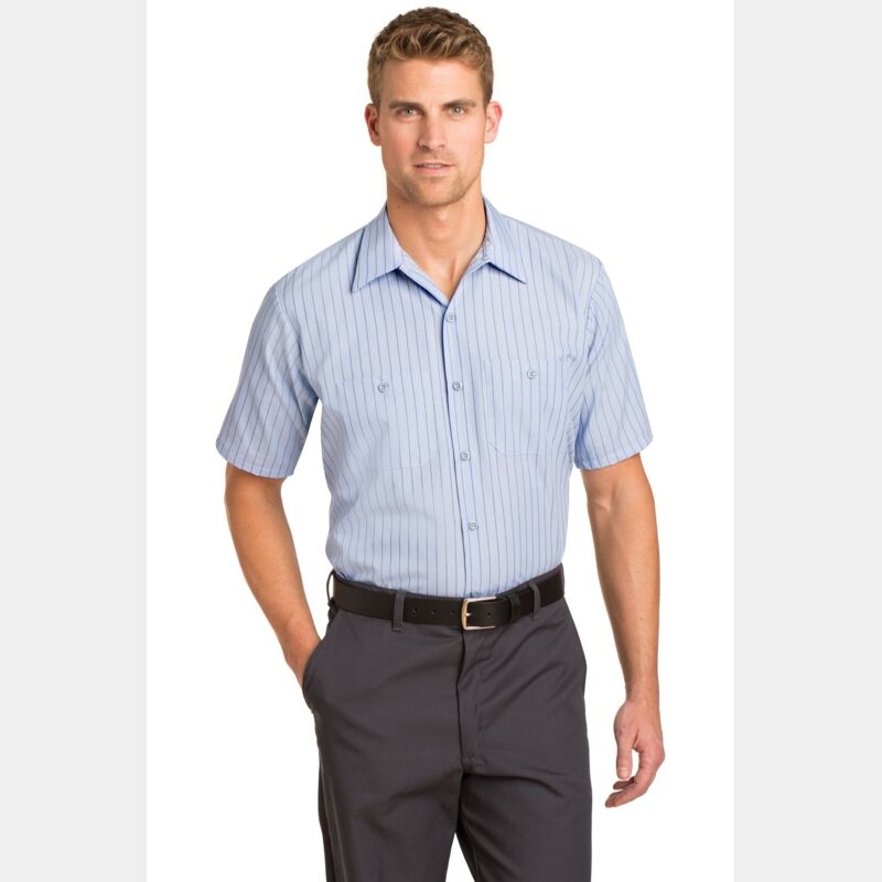 Short Sleeve Striped Industrial Work Shirt Thumbnail